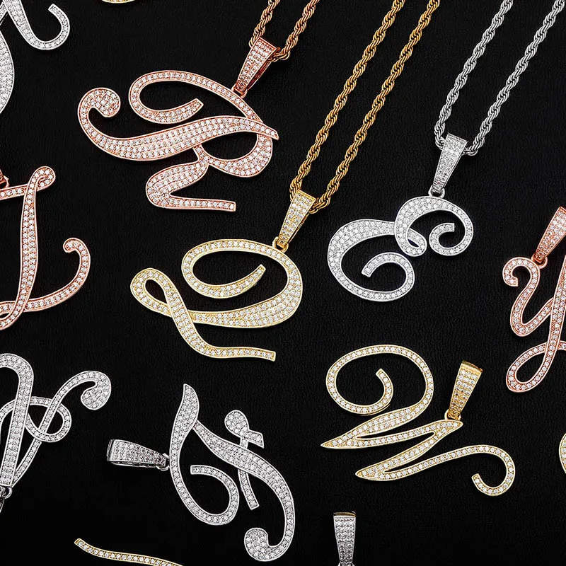 

Zciti 2020 New A-Z Larger Size Cursive Letters Name Pendant Iced Out Cubic Zirconia Hip Hop Fashion Charm Jewelry For Gift