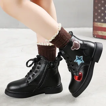 

Girls' boots autumn winter 2019 new Korean children's Martin boots in the big children's brand plus velvet little girl boots