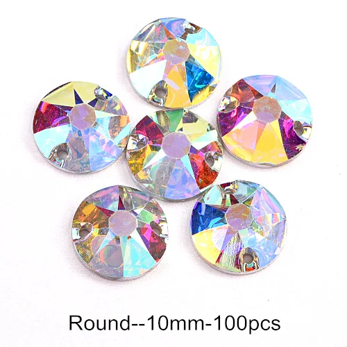 10mm-100pcs Смола Кристалл AB смолы Круглые пришивные стразы с плоским основанием пришивные стразы для одежды B3649 - Цвет: 10mm-100pcs