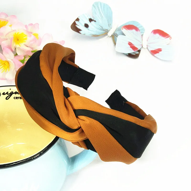 Korean-style New Style Hair Accessories Double Color Fabric Hair Bands Elegant Cross Knot Wide Headband Boutique Headdress