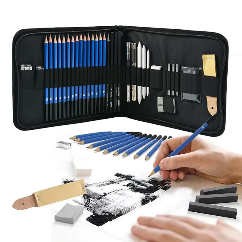 36Pcs Art Sketch Kit Artist Drawing Pencil 5H-8B Set Charcoal Graphite  Stick Rod Graphing Book With Zipper Bag Organizer Case - AliExpress