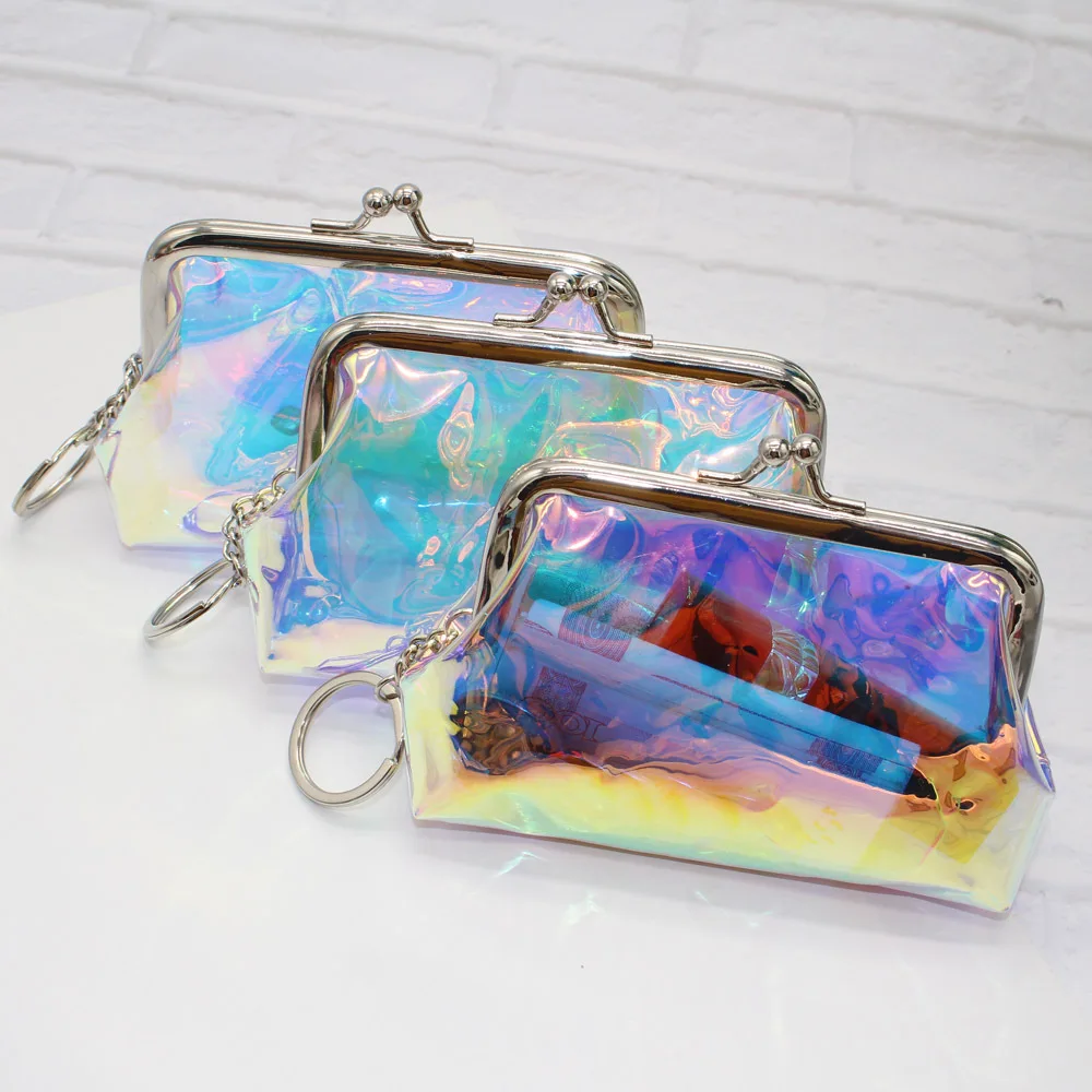 

Customizable New Style Laser Transparent Purse Short Wallet Buckle Coin Bag Mouth Gold Package Finished Product