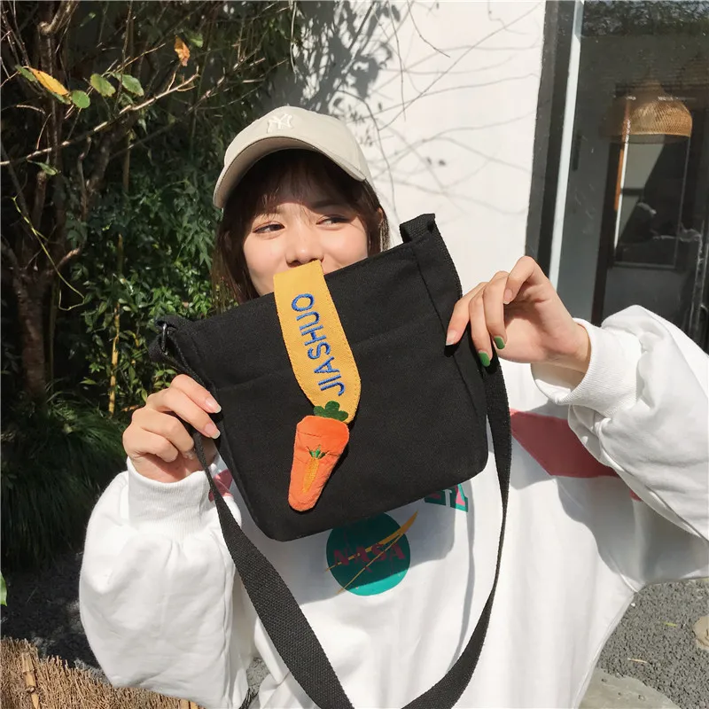 

Bag Women's New Korean Simple Cool Radish Hanging Decoration Canvas WOMEN'S Shoulder Bag Trend Versatile Casual Shoulder Bag