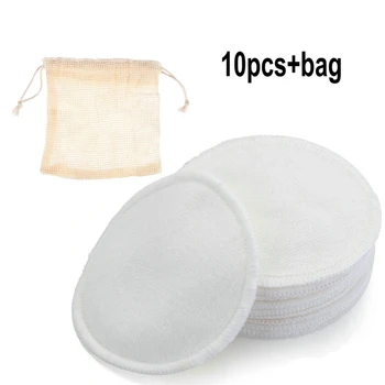 

10Pcs Bamboo Fiber Makeup Remover Pads Cotton Pads Facial Remover Pad Washable Reusable With Bag