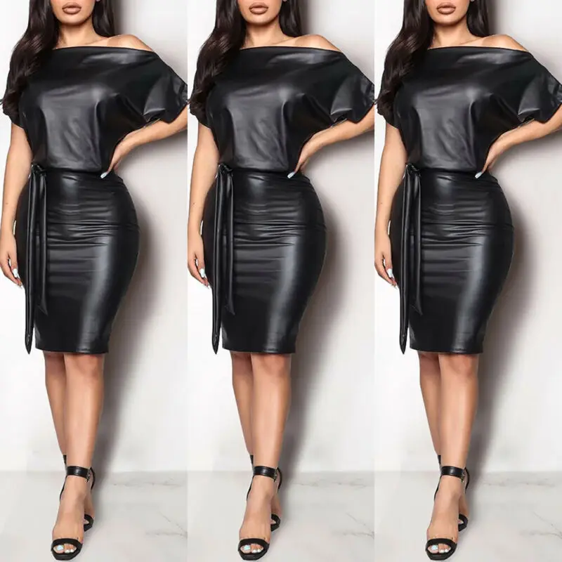 leather look bodycon dress