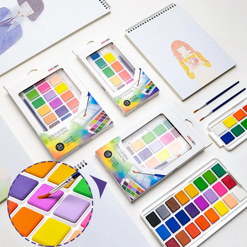 

Student Drawing Solid Watercolor Paint Sets With Paint Brush and Palette Portable Hand-painted Painting Set School Art Supplies