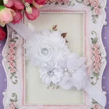 Детская повязка на голову в европейском и американском стиле, украшенная жемчужинами, шифоновые боры с разноцветными цветами, Детская повязка для волос, головной убор, 15 цветов