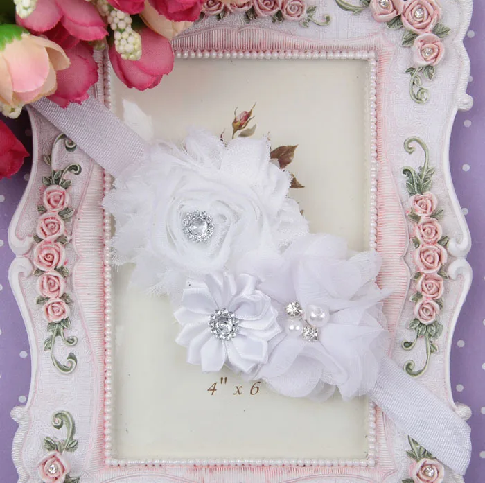 

Europe And America Infant Baby Headband Pearl Chiffon Burrs Multi Angle Flower Combination Hair Band Children Headdress 15 Color