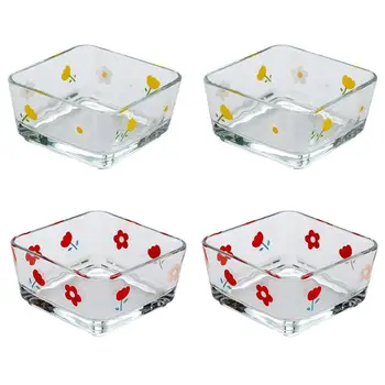 

4pcs Glass Bowl Kitchen Salad Bowl Cooking Bowl Fruit Bowl Glass Square Snack Bowl for Home Kitchen