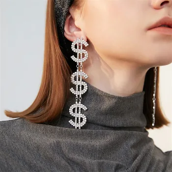 

KMVEXO Novelty Shiny Rhinestone Dollar Charms Dangle Earrings 2020 for Women Fashion Jewelry Statement Party Wedding Earrings