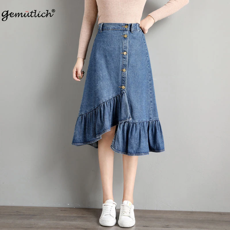 GEMUTLICH плюс размер S-9XL женская джинсовая юбка фасона "Русалка" джинсы кружева Высокая талия Стандартная юбка мода