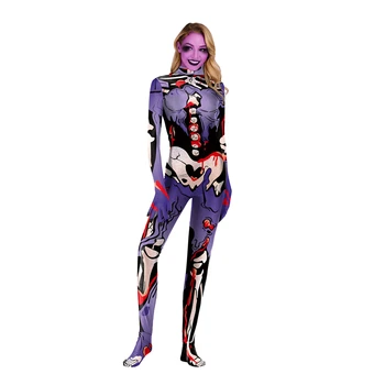 

New purple zombie skeleton Cosplay Halloween zipper jumpsuit horror Siamese clothes women horror anime performance clothing