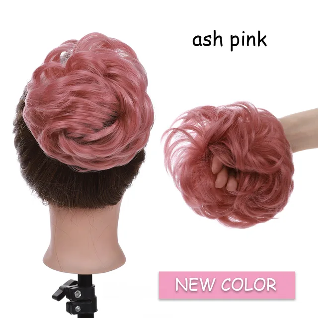 BENEHAIR Messy Hair Bun Scrunchy Curly Hair Chignon Women Chignon Synthetic Hair Extensions Updo Donut Hairpieces Fake Hair ash pink