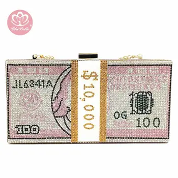 

Chi belle 2020 hot selling bling 1000 dollar money bag crystal purse rhinestone dollars bill clutch handbag party for women