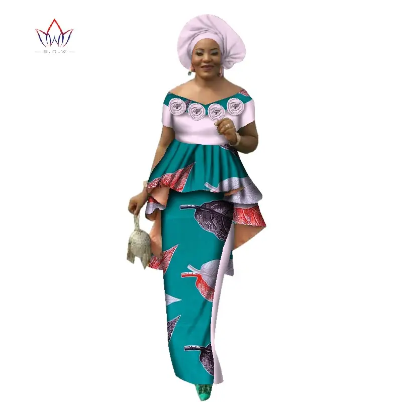 Летнее женское платье, комплект с юбкой, традиционный Африканский комплект из 2 предметов, Женский комплект одежды на заказ, топы+ горячая Распродажа юбок BRW WY2636