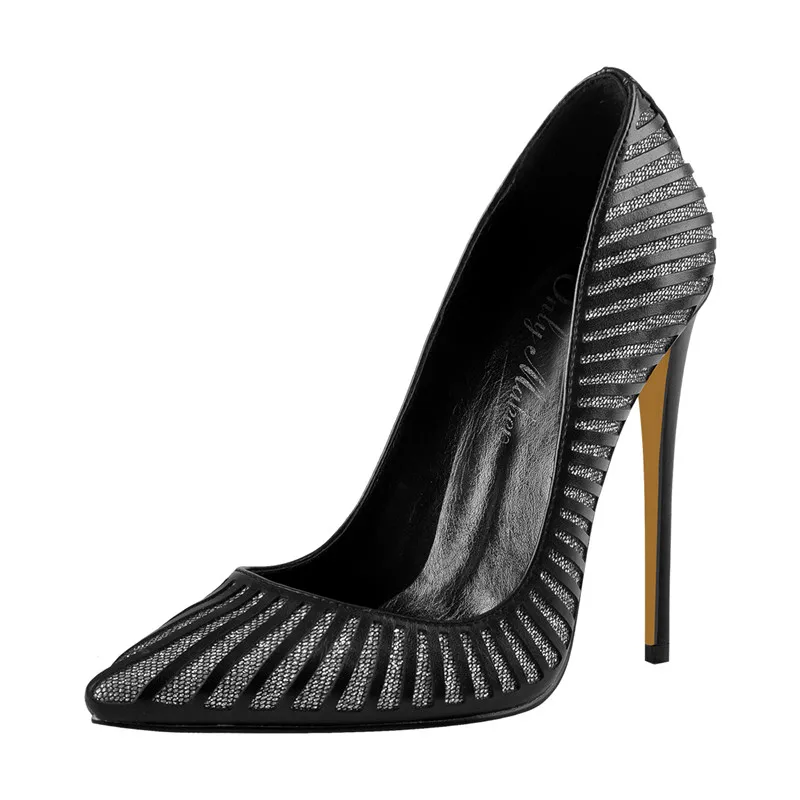 Onlymaker/женские туфли-лодочки на высоком каблуке 12 см, с острым носком, без застежки, на шпильке вечерние офисная Классическая обувь в полоску, большие размеры US5-15