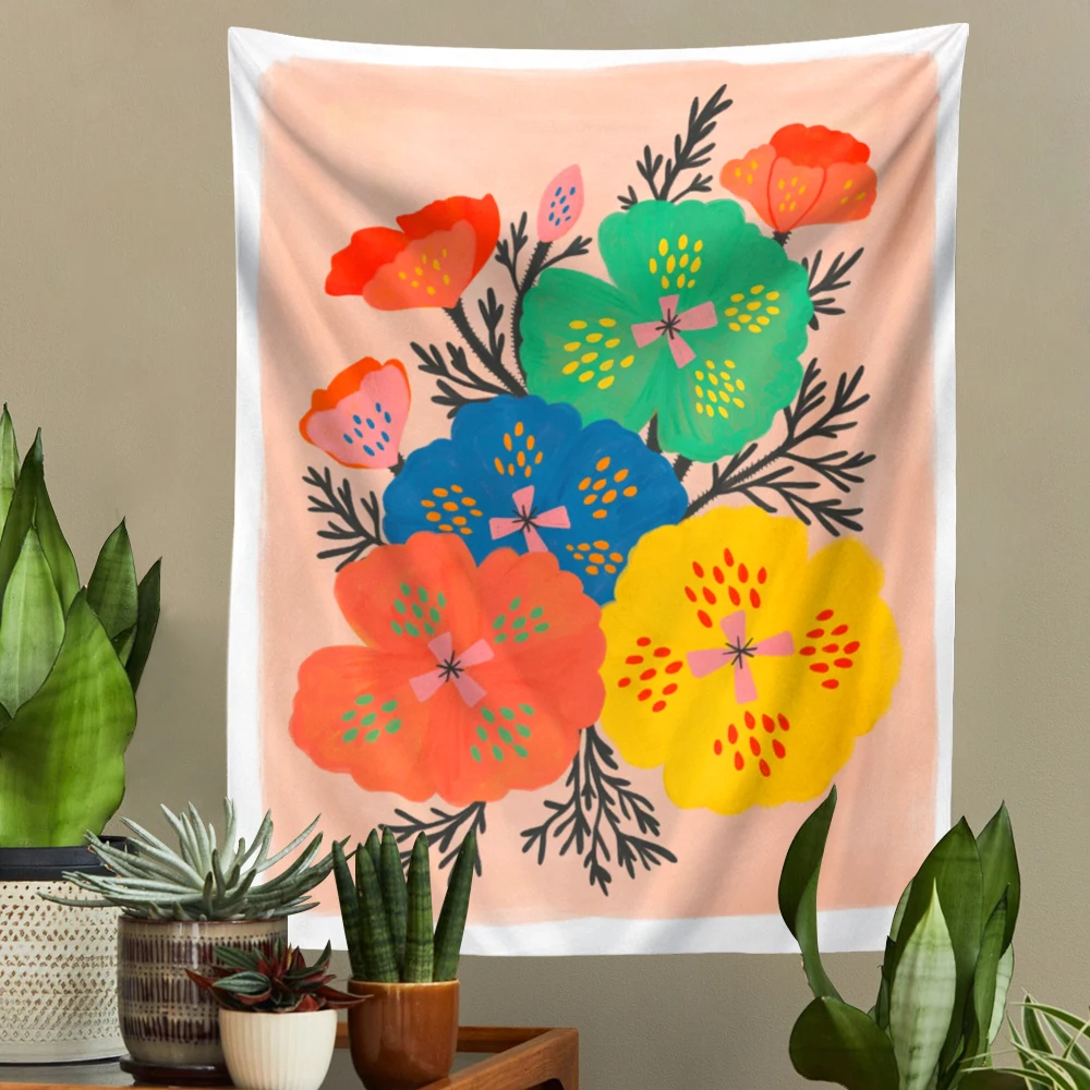 BohoFloralTapestryWallHangingAestheticRoomDecorWallTapestries