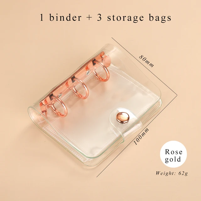 Cute Transparent Mini Loose-leaf Notebook Creative Portable Pocket Hand Book 3 Ring Binder Kawaii School Supplies Stationery Rose gold shell