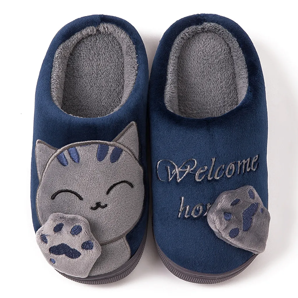 Зимние тапочки; сандалии; женская обувь; Детские зимние тапочки для маленьких мальчиков и девочек с рисунком кота; нескользящая домашняя обувь