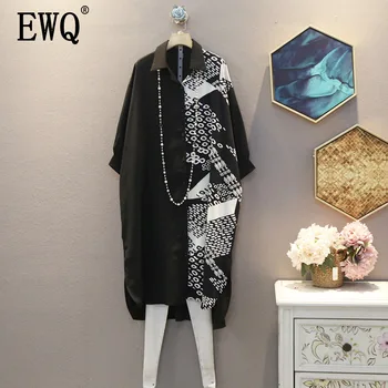 

[EWQ] 2020 Spring Summer New Arrivals Turn Down Collar Half Sleeve Irregular Print Pattern Patchwork Women Casual Shirt AY81601