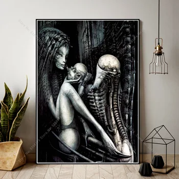 

NT603 Poster Print Hot Vintage Alien Girl Hr Giger Li II Classic Horror Painting Wall Art Canvas Picture Living Home Room Decor