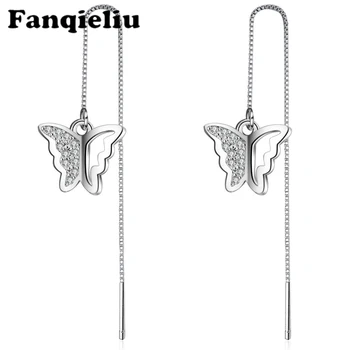 

Fanqieliu Long Chain Earring 925 Sterling Silver Earrings Rtro Jewelry Luxury Crystal Butterfly Drop Earrings For Women FQL20067