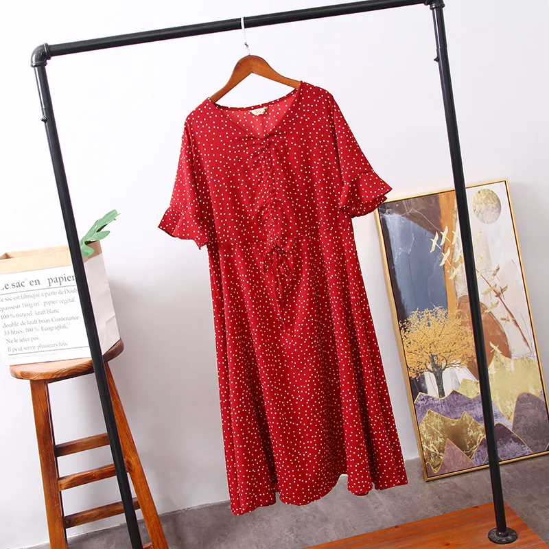 

2019-Popular Red Polka Dot Chiffon Skirt Waist Hugging Flounced Sleeves Very Fairy of France Non-mainstream Dress Women's Summer