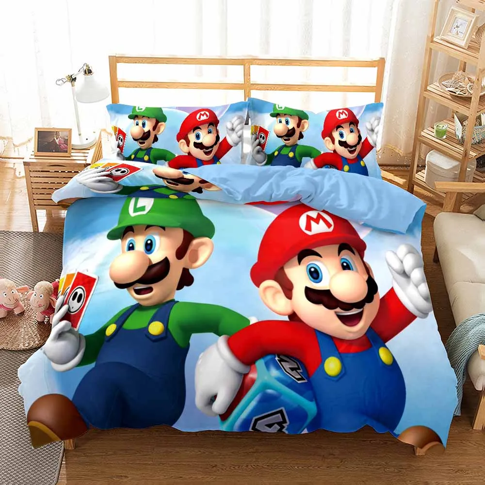 

2020 New Super Mario Bros.Bedding Set Children Cotton Duvet Cover Set Pillowcase Queen King Size Bedclothes Best Christmas Gifts