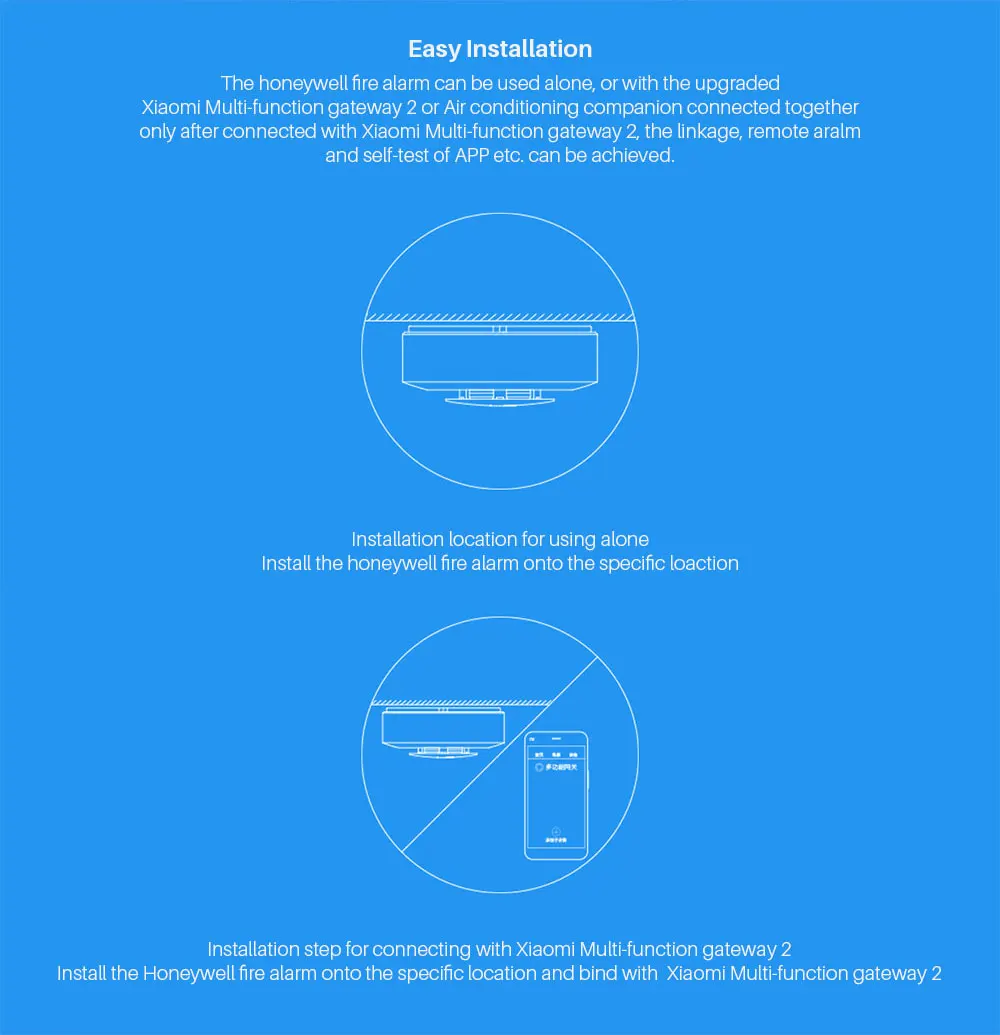Xiaomi Mijia Honeywell Fire Alarm Detector GasSmoke Sensor work with Multifunction gateway 2 Smart Home security APP control (6)