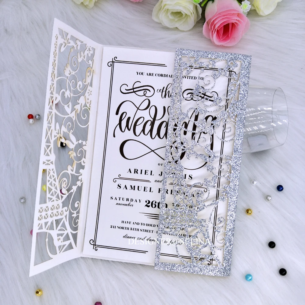 Silver-Glitter-Tower-Paris-Laser-Cut-Invitations-for-Quinceanera-Sweet-Sixteen-XV-Birthday-Party-Invite-50pcs
