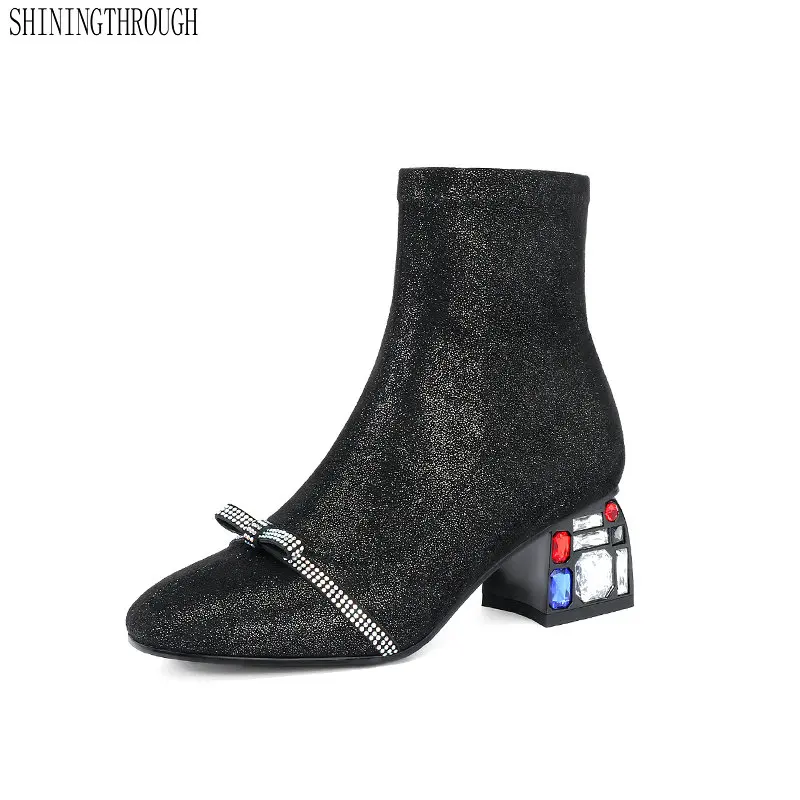 

Autumn winter Women ankle Boots crystal high heels shoes woman Boots office Ladies party wedding Shoes Woman size 41 42 43