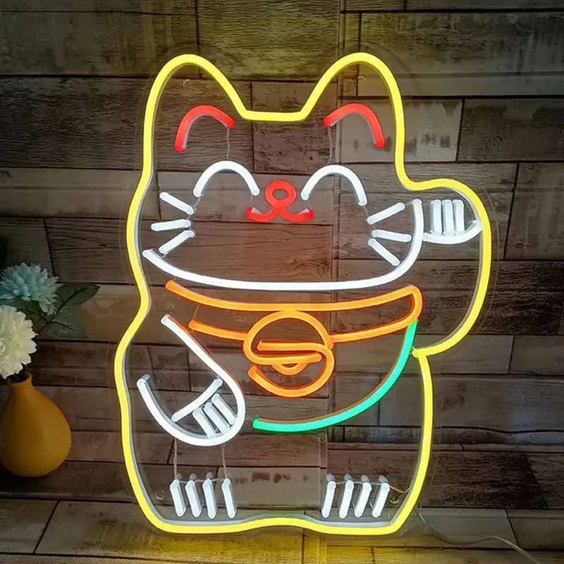 Custom led Fortune Cat Neon Signs Japanese Anime flexible Night Light Sign indoor Home Bar Wall Bedroom Decor | Дом и сад