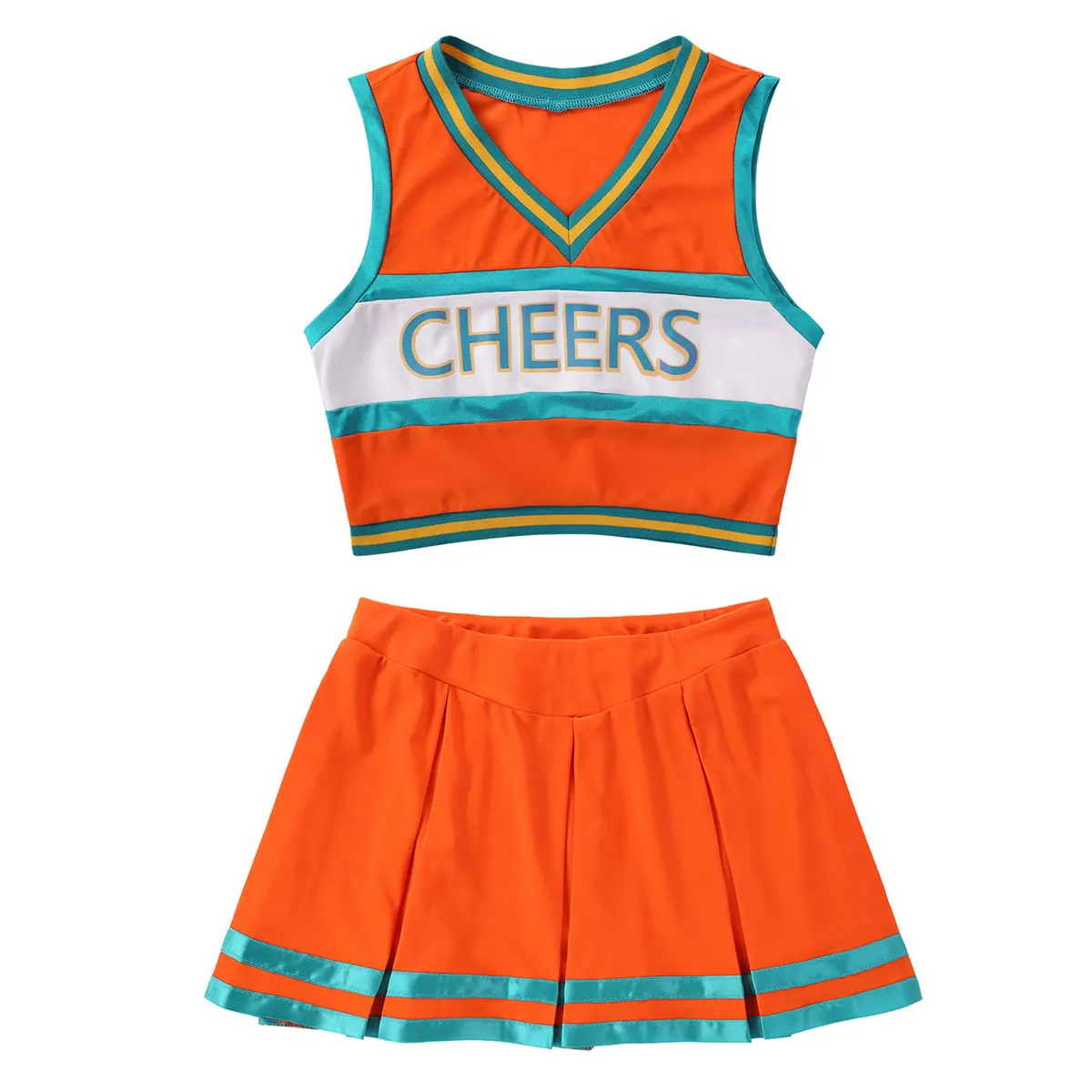 Women s Cheerleading Sports Uniform Cheerleader Costume Cosplay Outfit Sleeveless Crop Top with Mini Pleated Skirt