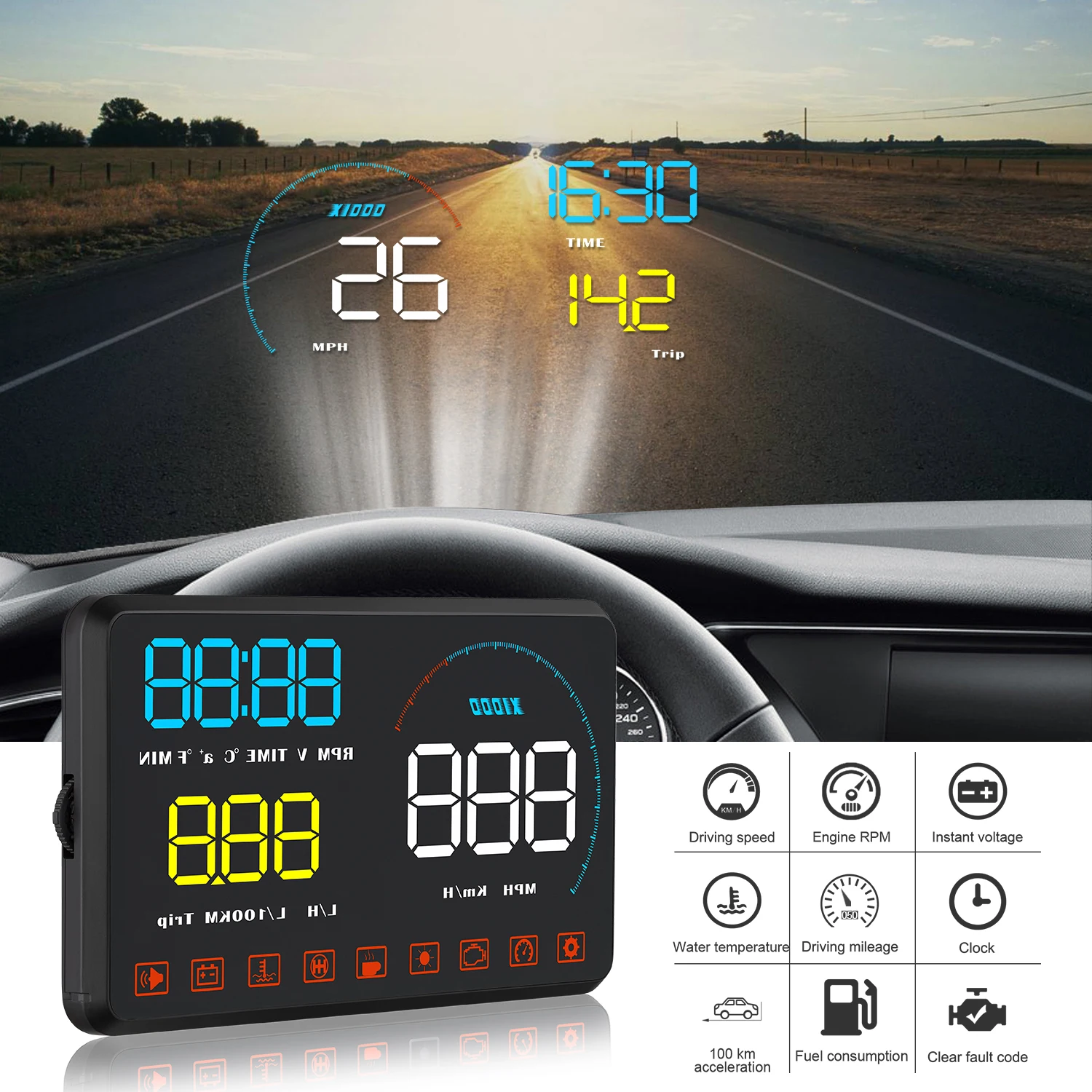 WIIYII A9 с блендой на лобовое стекло проектор OBD2 II EUOBD автомобильный HUD Дисплей Система Предупреждение о превышении скорости сигнализация напряжения DFDF