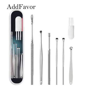 

Addfavor Stainless Steel Earpick Ear Wax Picker Spoon Curette Removal Kit Ear Cleaning Tools Set Personal Care