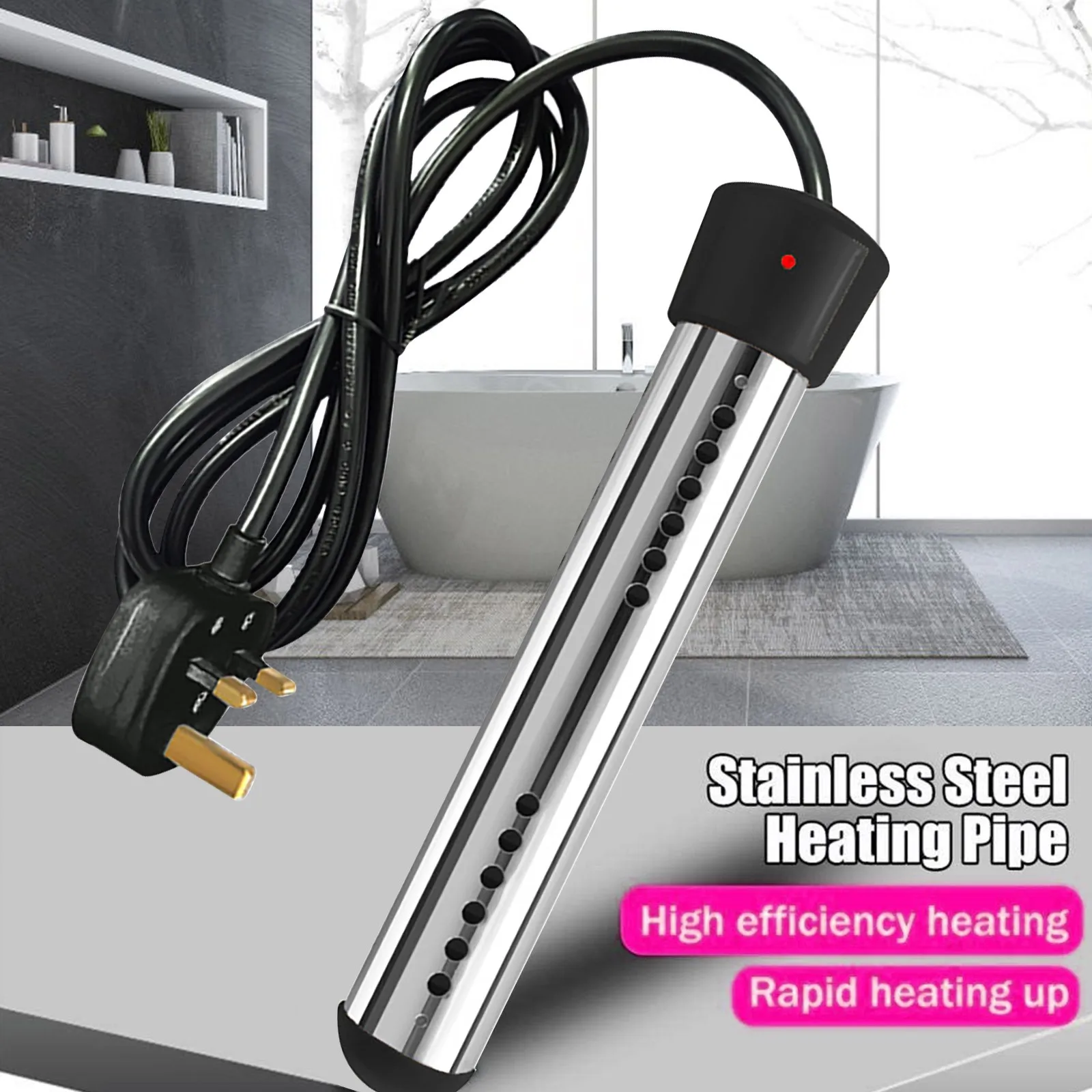 1500w Stainless Electric Heater Water Heating Element Portable Immersion Suspension Bathroom