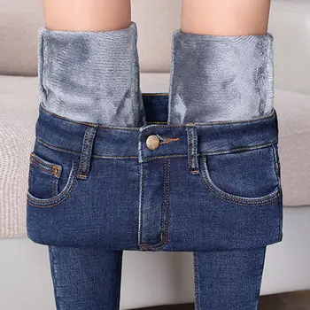 

Winter Plus Velvet Jeans Female High Waist Warm Women Jeans Stretch Streetwear Denim Pencil Pants Casual Plus Size Jeans Q1801