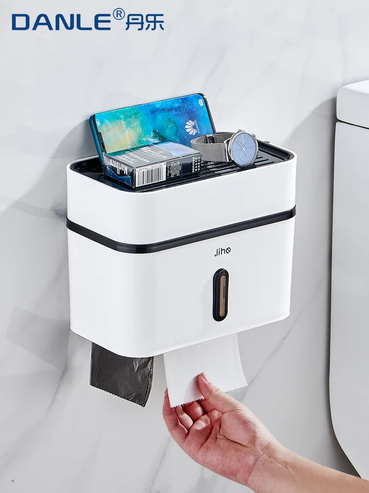 

Tissue Holder Box Toilet Paper Non-punching Creative White Waterproof Tissue Box Bathroom Shelf Basket Wall-mounted Decor FH007
