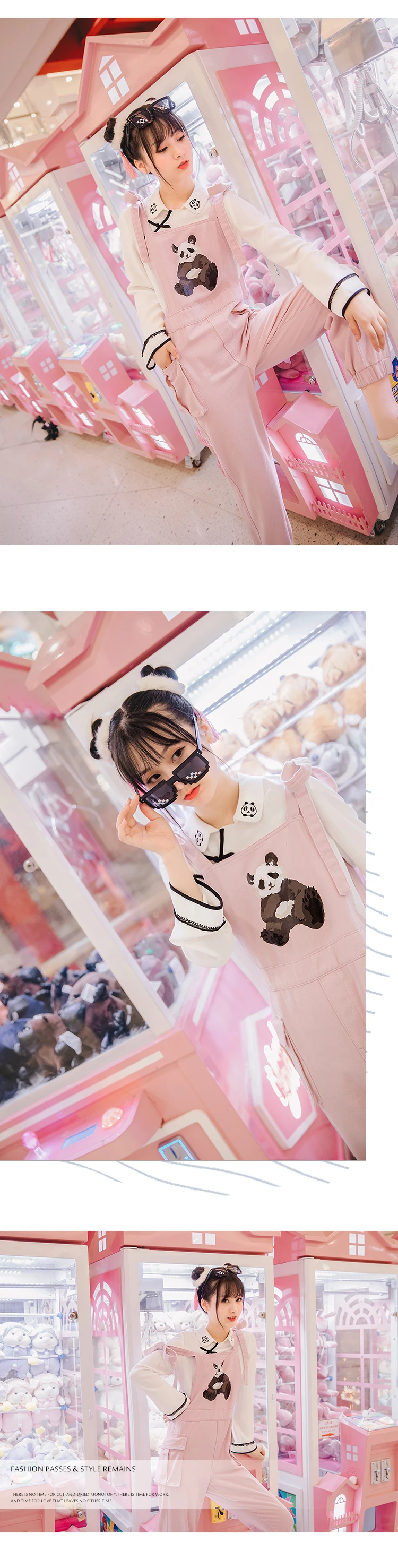 Летний японский женский милый комбинезон Kawaii Panda с животным принтом для девочек-подростков, женский комбинезон на лямках, мягкие розовые комбинезоны