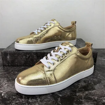 

Low Top Men Casual Shoes Women Casual Shoes Smooth Shoes Luxury Red Bottom Shoes Summer Flat Shoes Genuine Leather Fashion 2019