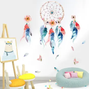 

1PC Large Colorful Feather Wall Stickers Catch Monternet Dream Catcher Art Design Decal Home Decoration Living Room Kid Room