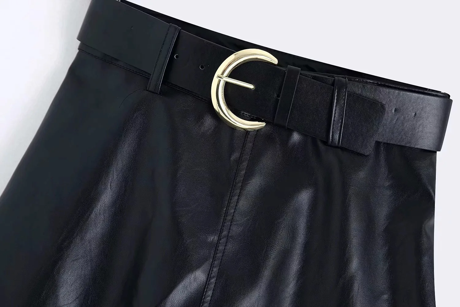 

2019 Autumn New Style Europe And America WOMEN'S Dress with Belt Faux Leather Skirt Skirt 1-52-9783