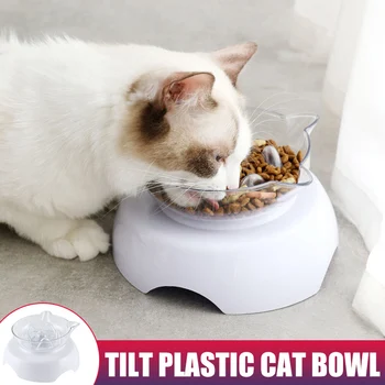 

Feeding Cat Bowl Slanted Cervical Spine Neck Protection Transparent Plastic Dog Pet Food Bowl VJ-Drop