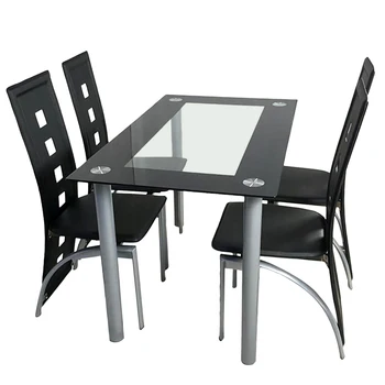 

【US Warehouse】110cm Dining Table Set Tempered Glass Dining Table with 4pcs Chairs Transparent & Black