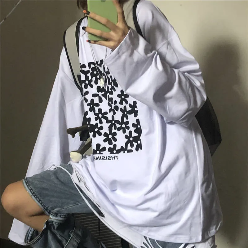 Harajuku белая женская Повседневная футболка уличная женская футболка с длинным рукавом модная Kpop футболка одежда в стиле панк хип-хоп толстовки