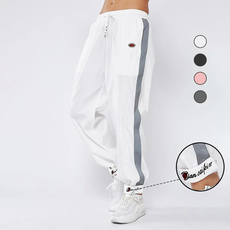 

New Style Casual Sports Pants Women's Loose-Fit Outdoor Reflective Strips Athletic Pants Running Bandage Cloth Embroidered Beam