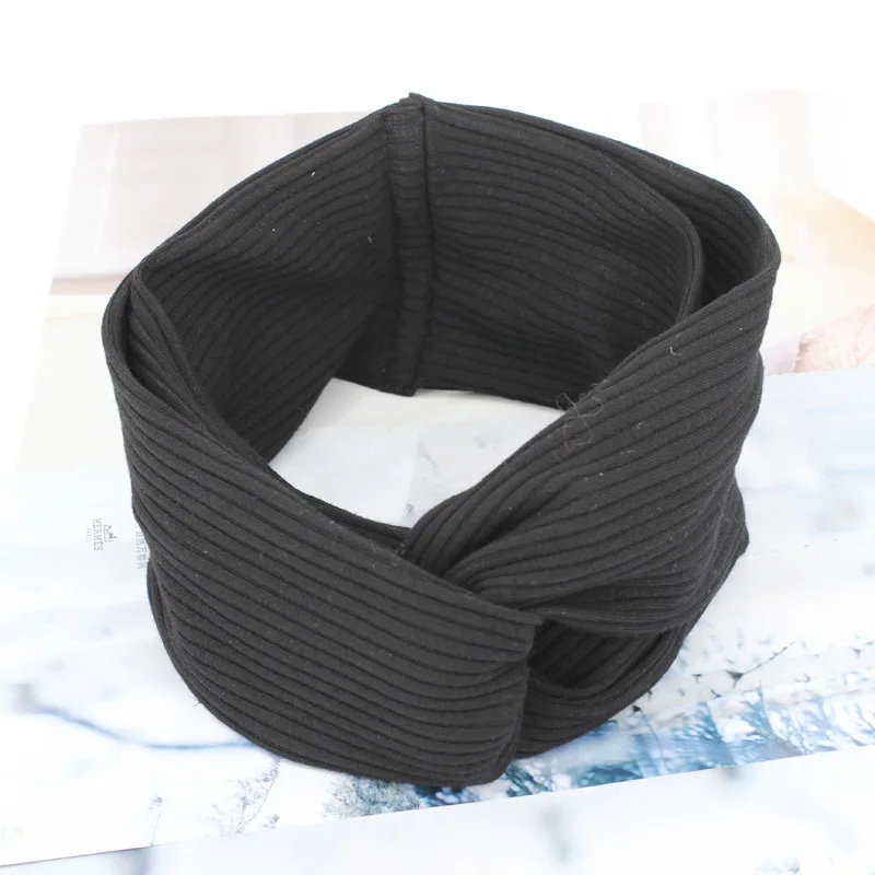 B65 black Fashion Big Bow Headband For Women Girls Hair Accessories Solid Turban Elastic Hair Bands Winter Knit Headwrap Hair Bows - Цвет: B65 black