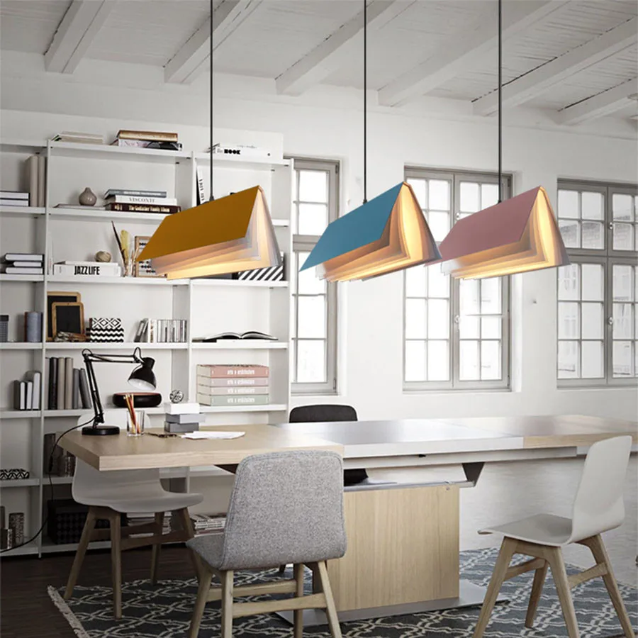 Modern Creative Book Pendant Light Nordic Iron Art LED Lamp