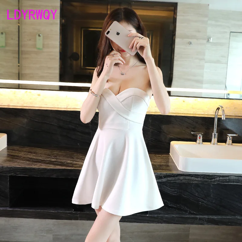 2019 women's new sexy low-cut nightclub wrapped chest slim slimming a smock tube top dress V-Neck