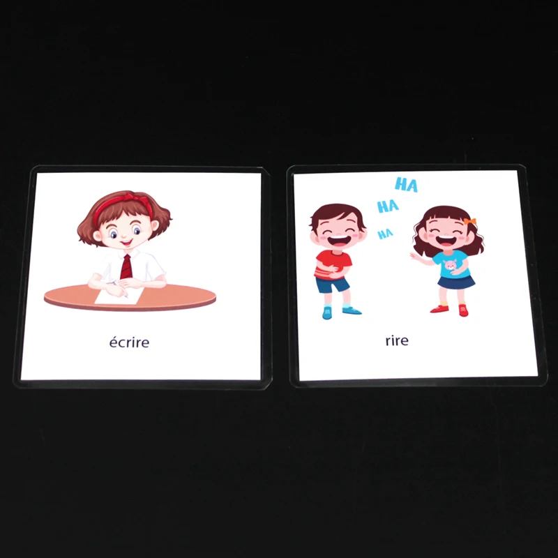 Kids Montessori Baby Learn French Emotion/Action Word Flashcards Cognitive Educational Toys Picture Memorise Gifts for Children 5